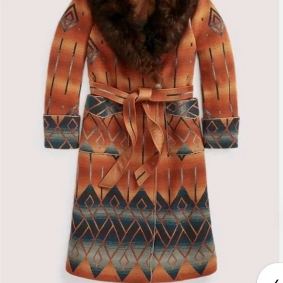 Double RL (RRL) Shearling Collar Jacquard Coat - Size 2